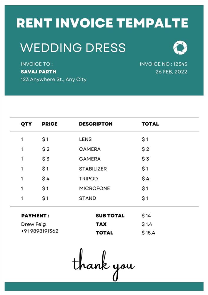 Free Rental Invoice Templates for Wedding Cloth & Fabric Ren